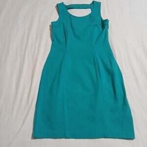 DKNY size 0 aqua sleeveless sheath dress cut out neckline knee length